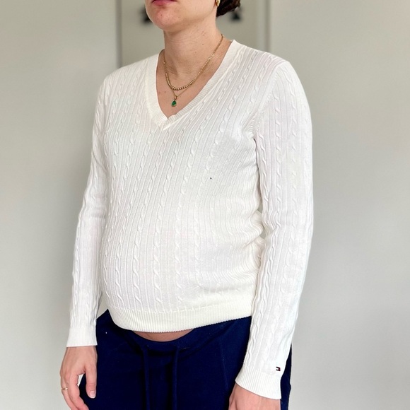 Vintage Y2K Tommy Hilfiger Cable Knit V-Neck Sweater - Prep Coastal Old Money - Picture 2 of 12